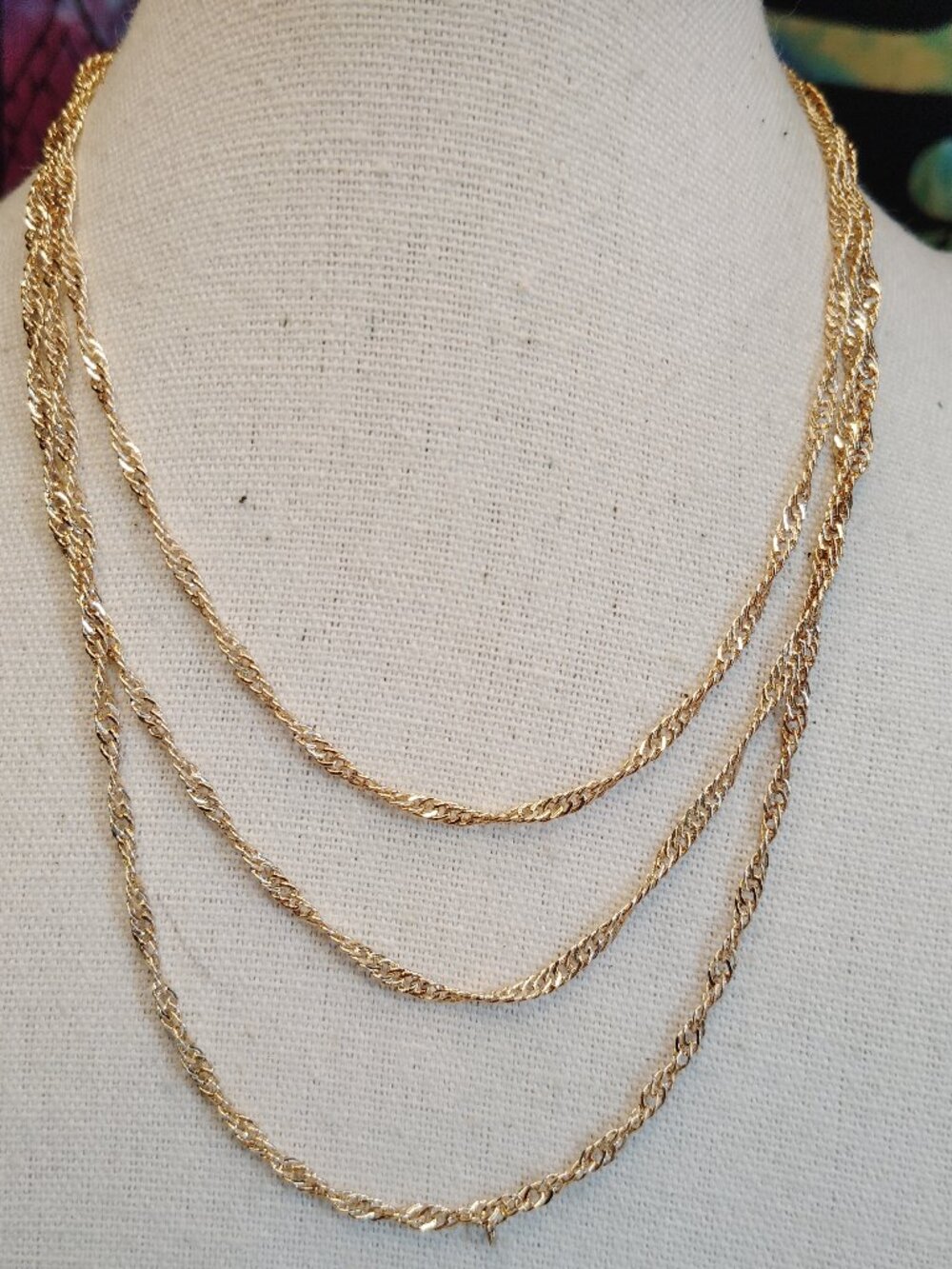 Vintage Gold Tone Multi‑Layer Rope Chain Necklace, 13–16" + 3" Extender